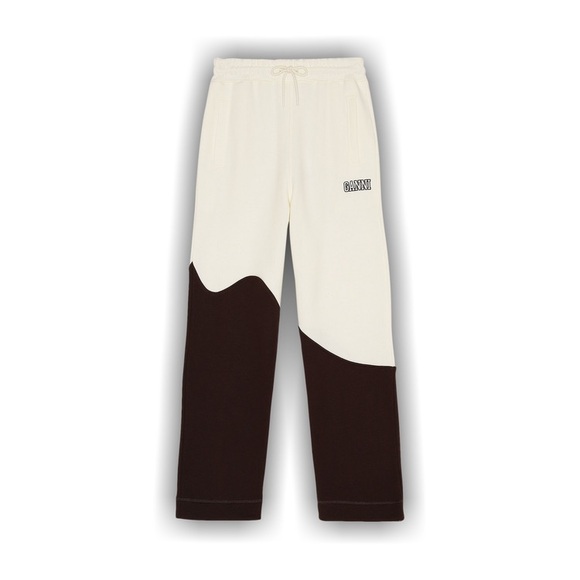 Ganni Pants - GANNI Wave Logo Sweatpants in White Brown